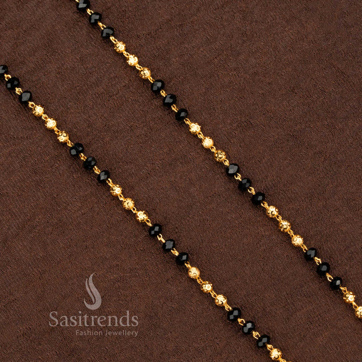 Classic Micro Gold Plated Black Beads Chain With Traditional Antique Ball Motif For Daily Ethnic Wear Necklace - Sasitrends