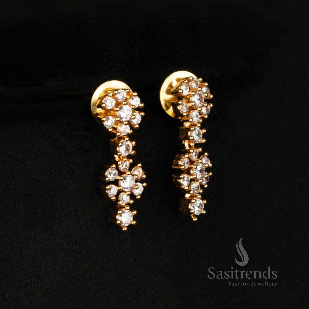 Radiant traditional Earrings set with floral American Diamond stones, micro gold plated in one gram finish with matching earrings – ethnic jewellery set by Sasitrends