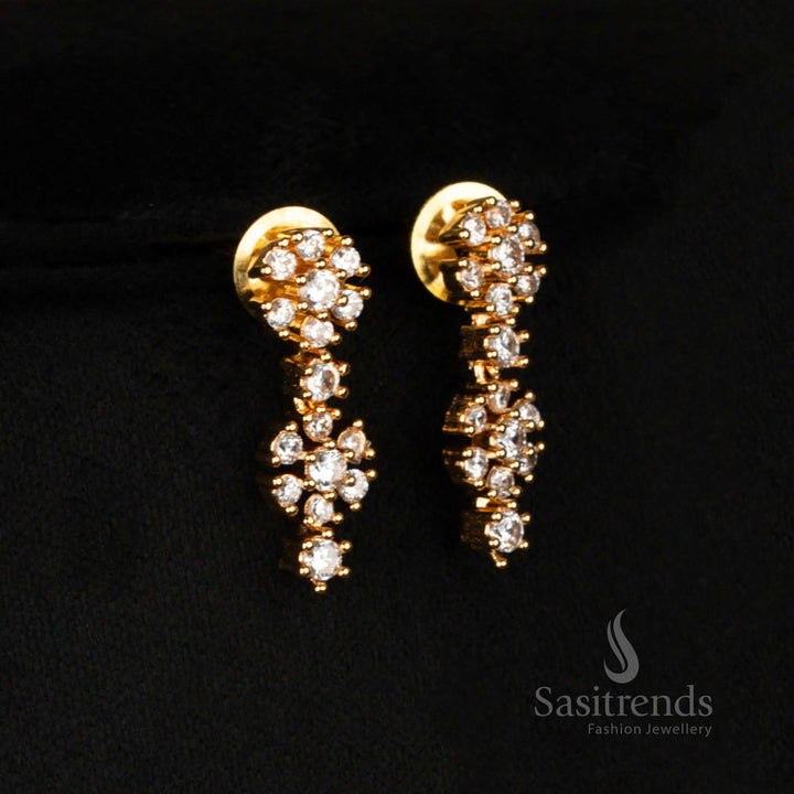 Radiant traditional Earrings set with floral American Diamond stones, micro gold plated in one gram finish with matching earrings – ethnic jewellery set by Sasitrends