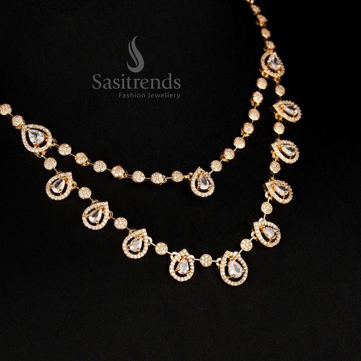 Regal full white American diamond micro gold plated jewellery set radiating grandeur and sophistication for grand party wear - Sasitrends