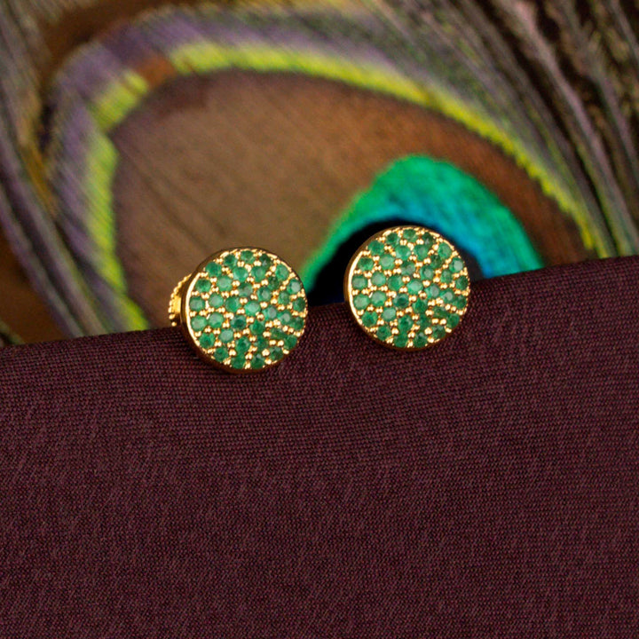 Green Round Cluster Stud Earrings Crafted In One Gram Micro Gold Plated Style With AD Stones – Sasitrends