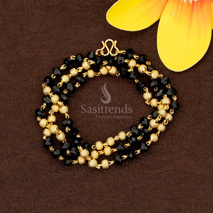 Radiant micro gold plated black beads chain with antique ball detailing, ideal to wear for temple functions and cultural ceremonies – Sasitrends