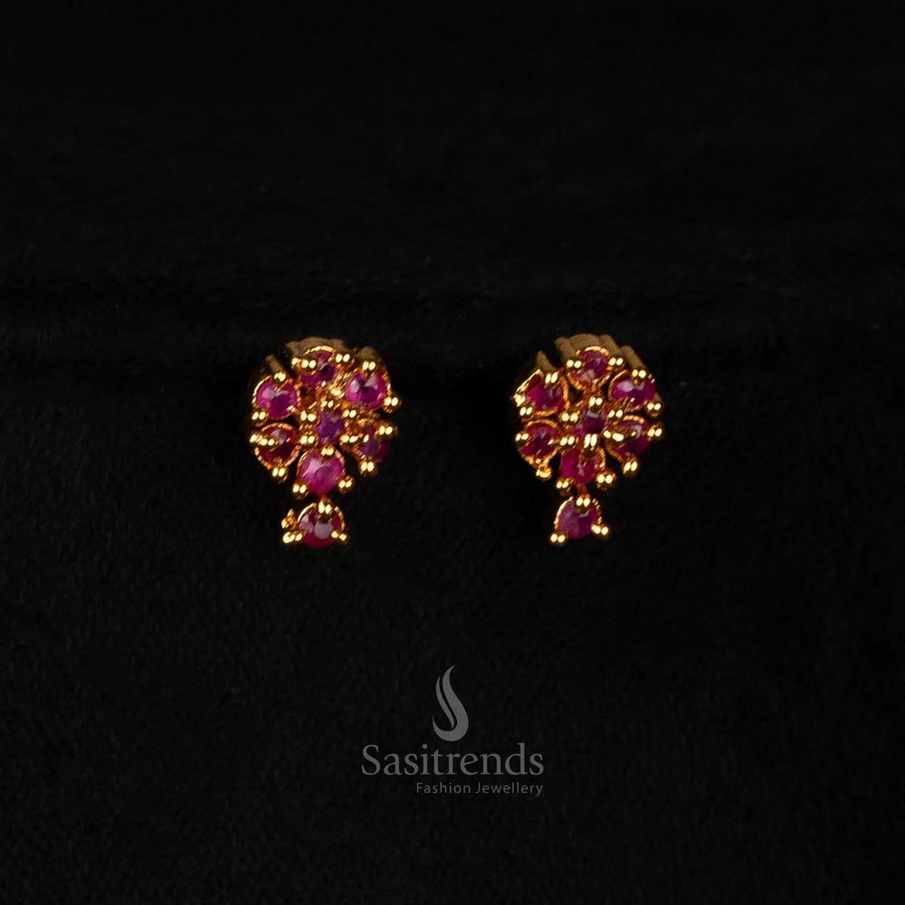 Grand Traditional Micro Gold Plated Floral Cluster Necklace Set with Magnificent Ruby Coloured Stones and Intricate Ethnic Design Jewellery - Sasitrends
