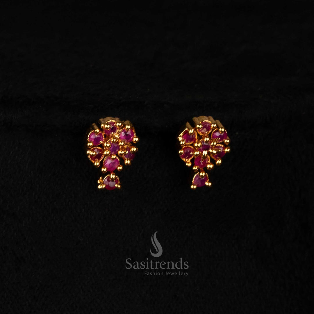 Grand Traditional Micro Gold Plated Floral Cluster Necklace Set with Magnificent Ruby Coloured Stones and Intricate Ethnic Design Jewellery - Sasitrends
