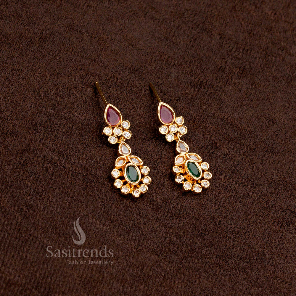 One Gram Jewellery Teardrop Floral Earrings Set with 24-Carat Pure Gold Plating, Half Flower and Waterdrop Pendant Design – Sasitrends