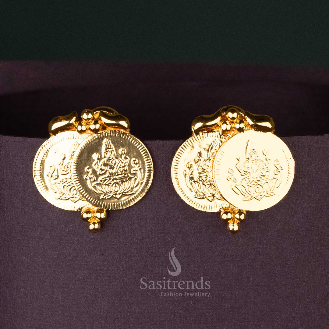 Classic One Gram Jewellery Double Lakshmi Coin Earrings with Gold-Plated Beads, High-Quality Craftsmanship – Sasitrends