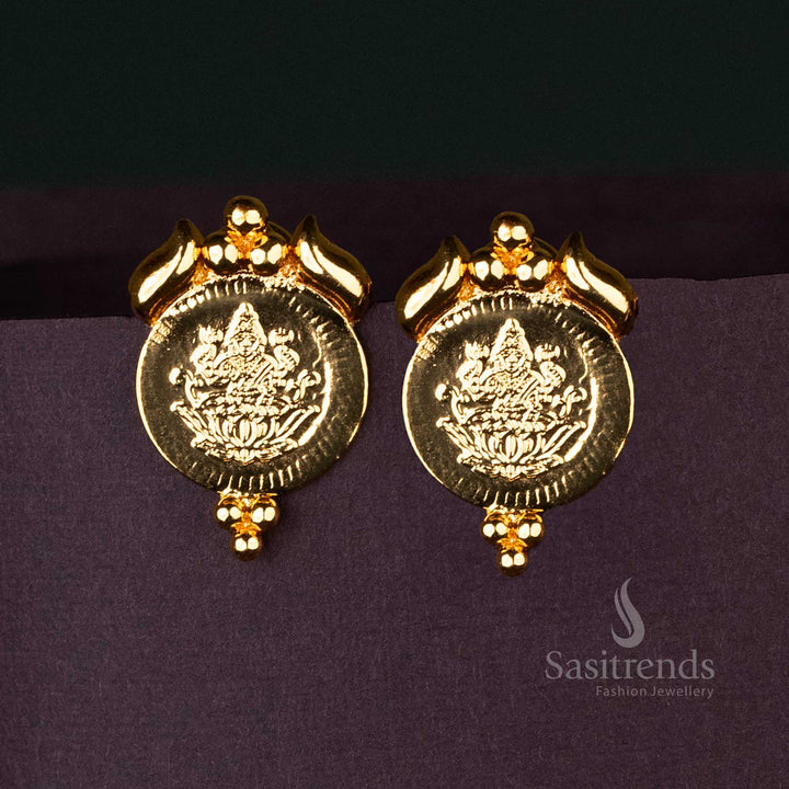 Divine Traditional Temple Design Micro Gold Plated Single Lakshmi Coin Earrings For Traditional Wear - Sasitrends
