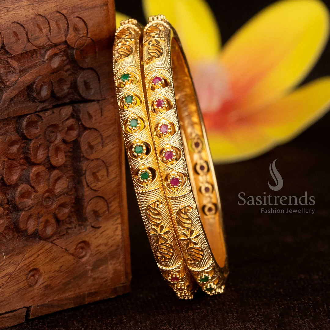 Sparkling AD Guaranteed Micro Gold Plated bangles with intricate paisley floral design – Sasitrends
