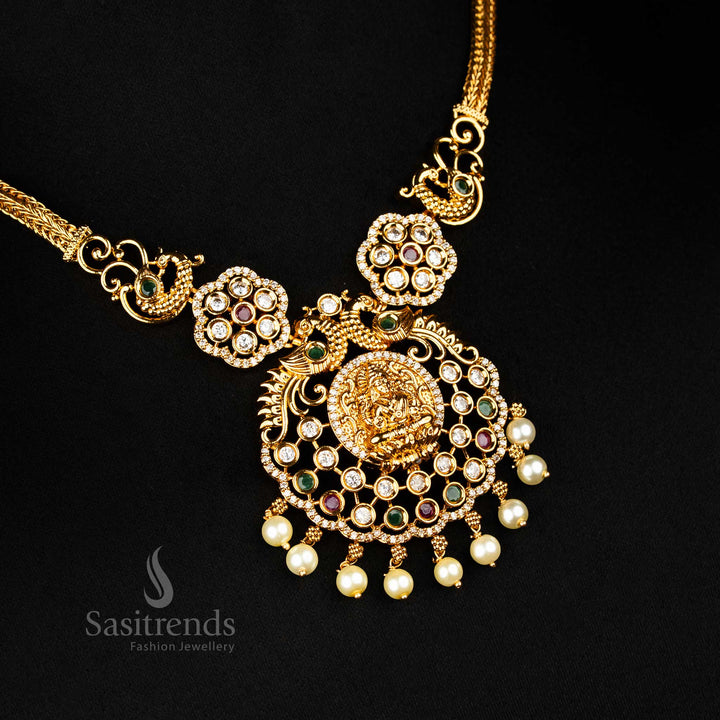 Bridal Temple Jewellery Set with AD Stones and Lakshmi Motif - Sasitrends