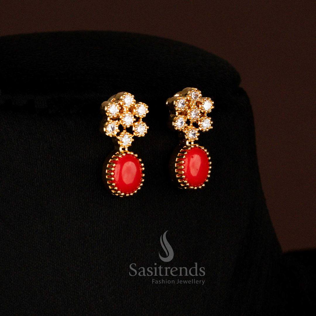 Charming micro gold plated guaranteed American diamond floral earrings with pearl drops perfect for festive and traditional wear - Sasitrends