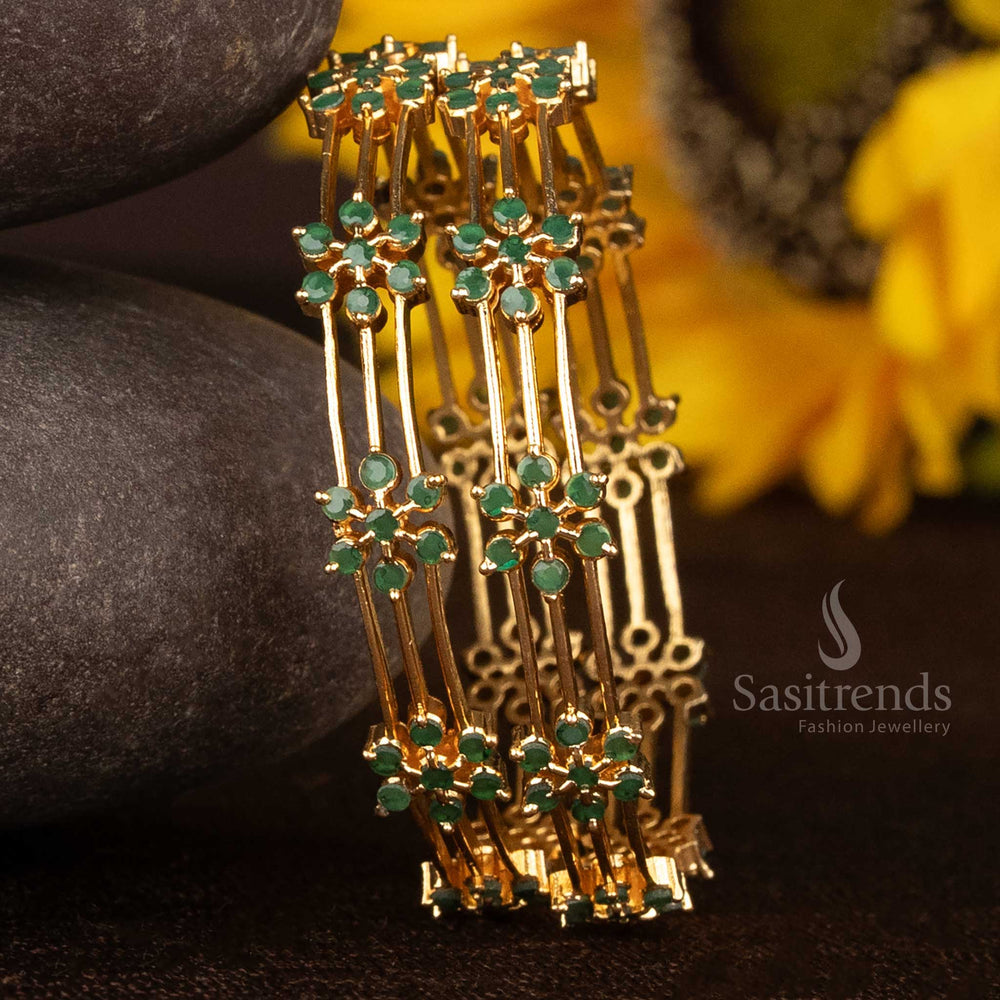 Verdant Traditions green micro gold plated bangles adorned with American diamond sheen and timeless ethnic vibes – Sasitrends