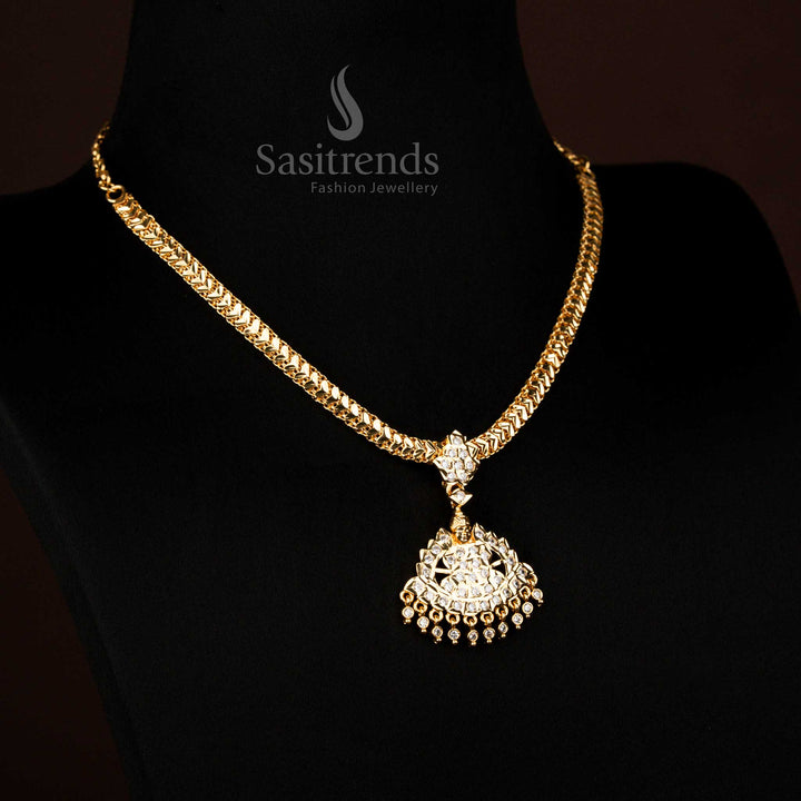 Divine Traditional Impon Micro Gold Plated Attigai Necklace in Pure White with Elaborate Patterns for Grand Occasions – Sasitrends