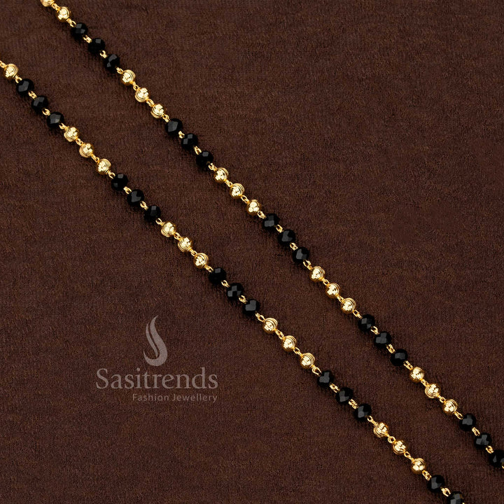 Opulent micro gold plated black beads chain with antique ball embellishments, ideal to wear for festive saree occasions and temple gatherings – Sasitrends