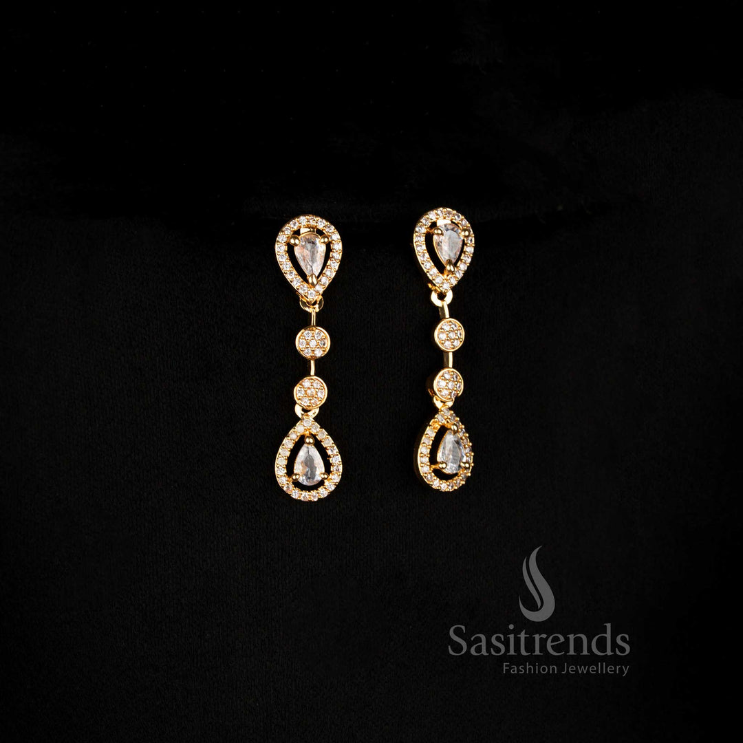 Elegant full white American diamond micro gold plated Earrings set designed with designer elegance for party style occasions - Sasitrends