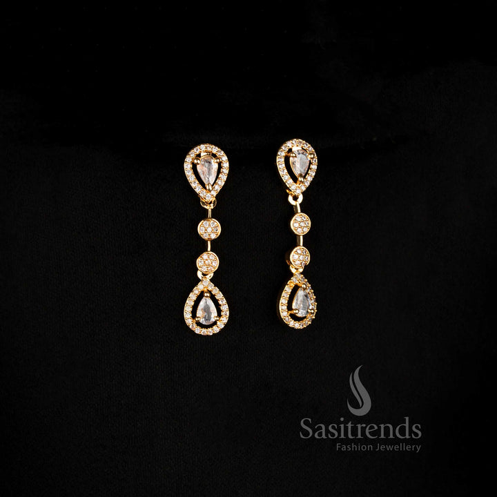 Elegant full white American diamond micro gold plated Earrings set designed with designer elegance for party style occasions - Sasitrends