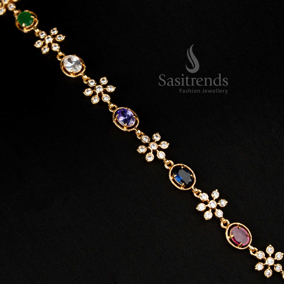 Splendid Impon Addigai micro gold plated Pachaloha American diamond floral motif necklace glowing with ceremonial charm - Sasitrends