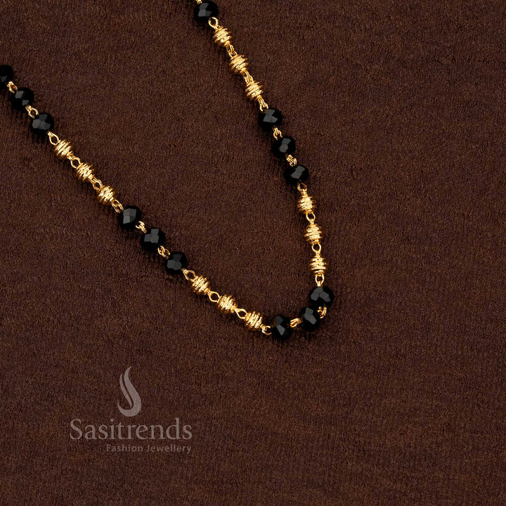 Luminous micro gold plated black beads chain featuring antique ball pattern, ideal to wear for festive occasions and temple ceremonies – Sasitrends
