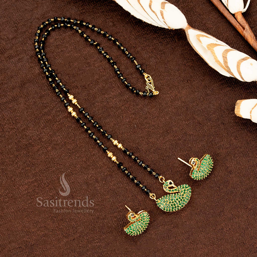 Micro Gold Plated Beads Mangalsutra Chain with Swan Pendant Set - Sasitrends