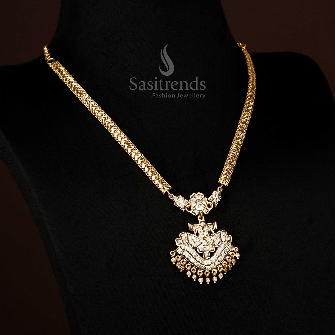 Traditional Impon Micro Gold Plated White Attigai Necklace with Temple Inspired Motifs for Festivals – Sasitrends