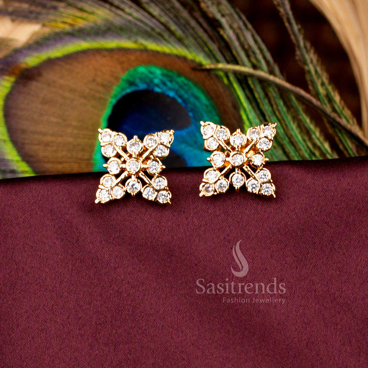 Precious One Gram Micro Gold Plated Impon AD Floral Cross Stud Earrings for Party and Festive Wear