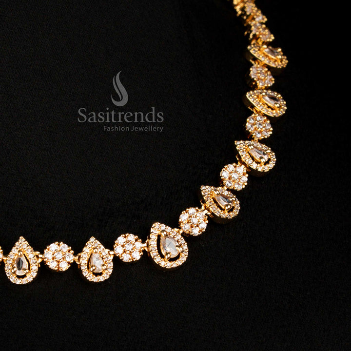 full white American diamond micro gold plated jewellery set glowing with ceremonial sparkle for celebration occasions - Sasitrends