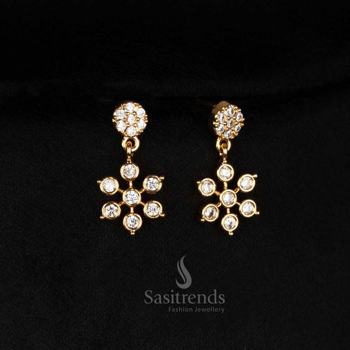 Dazzling Full White American Diamond Micro Gold Plated Floral Necklace Jewellery Set With Rich Stone Density And Grand Gold Like Finish Perfect For Bridal Wear - Sasitrends
