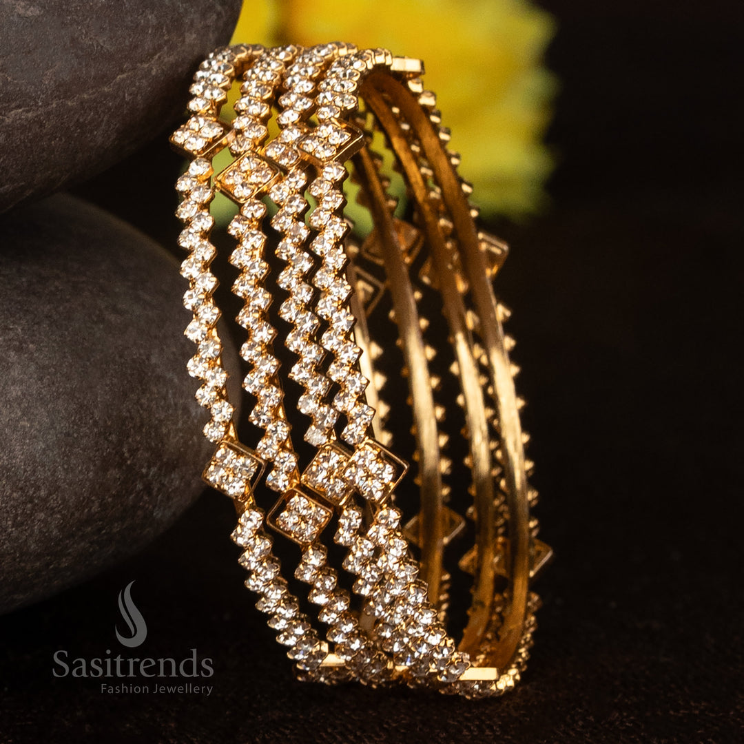 White zig-zag micro gold plated bangle set of 4, made with one gram and 24 carat gold gloss – ideal for traditional wear jewellery – Sasitrends