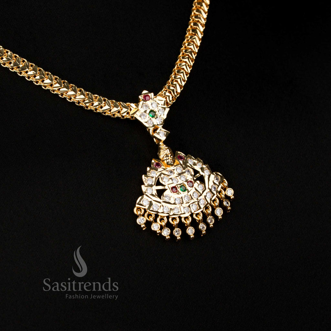 Majestic Traditional Impon Micro Gold Plated Multi-Color Attigai Necklace with Temple Motifs Ideal for Festive Celebrations – Sasitrends