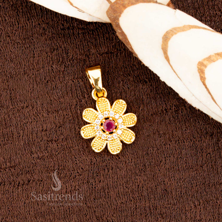 Gorgeous Micro Gold Plated AD Flower Pendant Dollar with Floral Center Stone Design – Traditional & Festive Wear - Sasitrends