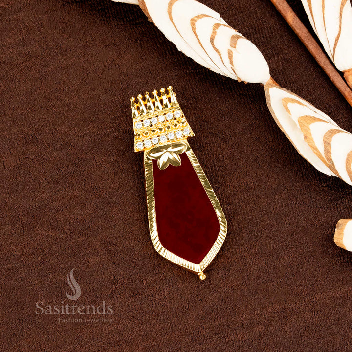 Kerala style micro gold plated big Palakka, mango, and nagapadam pendant with two-line AD stones in striking red, designed to embody rich traditional festive jewellery magnificence and South Indian splendour by Sasitrends
