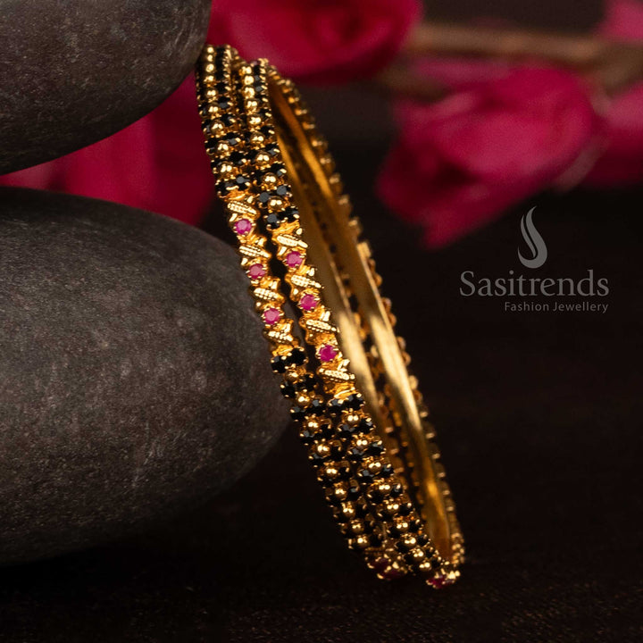 Amazing Micro Gold Plated Black Bead Floral Designer Bangles – Guaranteed – Guaranteed - Sasitrends