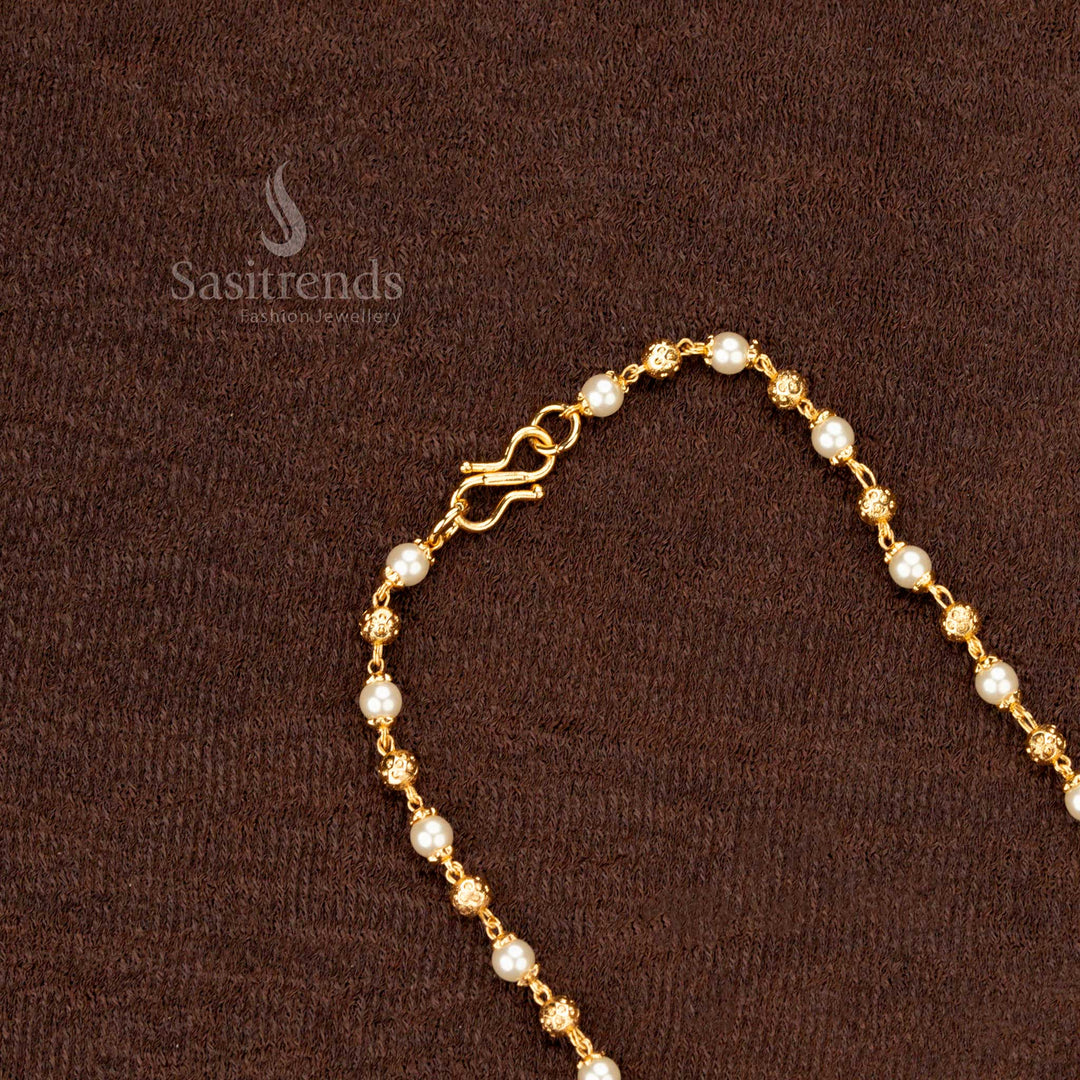 Royal 4MM Micro Gold Plated Golden Ball and Pearl Chain – Traditional Handcrafted Jewellery Set for Festive and Party Wear - Sasitrends