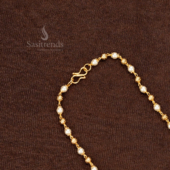Royal 4MM Micro Gold Plated Golden Ball and Pearl Chain – Traditional Handcrafted Jewellery Set for Festive and Party Wear - Sasitrends