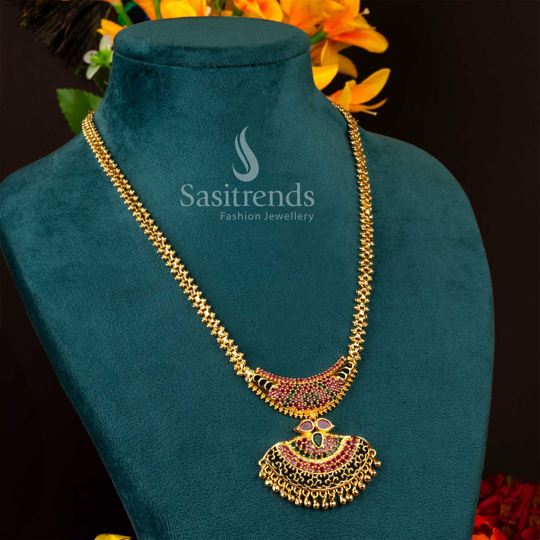 Majestic Indian traditional micro gold plated ruby-green necklace featuring fine artistry and radiant festive glow with a classic finish – Sasitrends