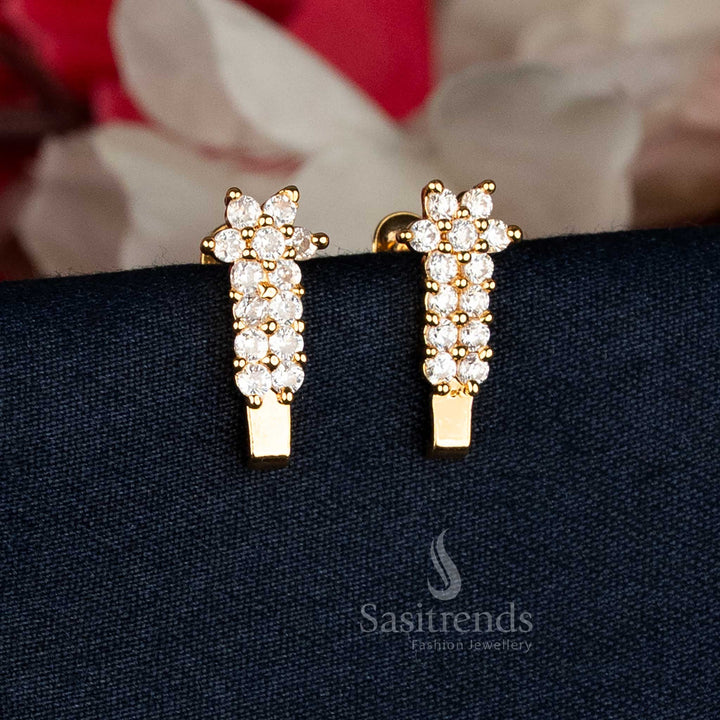 Micro Gold Plated AD Stone Floral Design Earrings – Real Gold Look Traditional Style Weddings & Parties