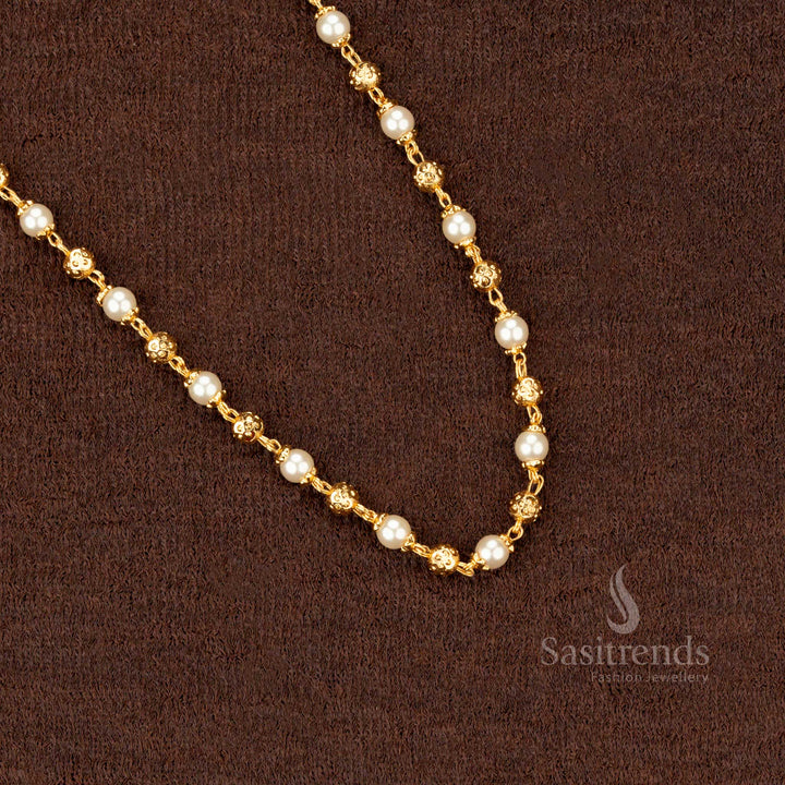 4MM Regal Golden Ball Pearl Chain – Authentic Handcrafted Micro Gold Plated Traditional Jewellery for Wedding and Engagements - Sasitrends