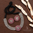 Oxidised German Silver Stone Studded Floral Pendant Four-Line Ball Choker Set – Traditional Wear Jewellery for Navaratri & Festive Looks - Sasitrends