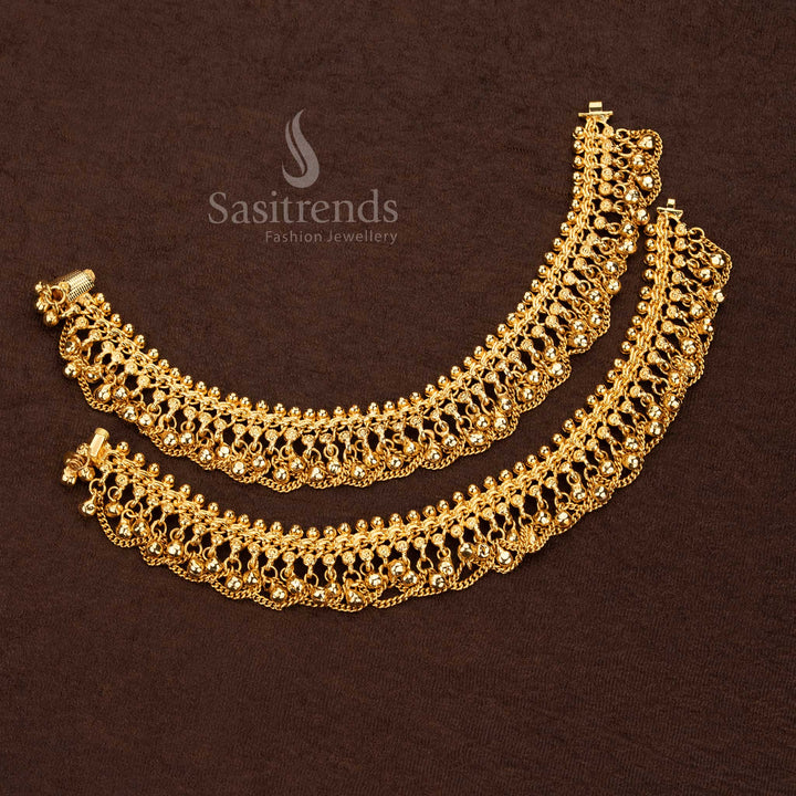 Imperial Micro Gold Plated Golden Ball Anklets With Ornamental Grandeur – Designed For Bridal Radiance & Heritage Wedding Celebrations - Sasitrends
