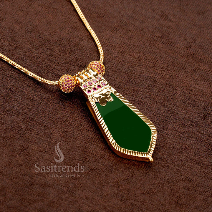 Premium quality Kerala traditional green Palakka pendant necklace with one gram micro gold plating, embedded with AD stones and temple-style craftsmanship - Sasitrends