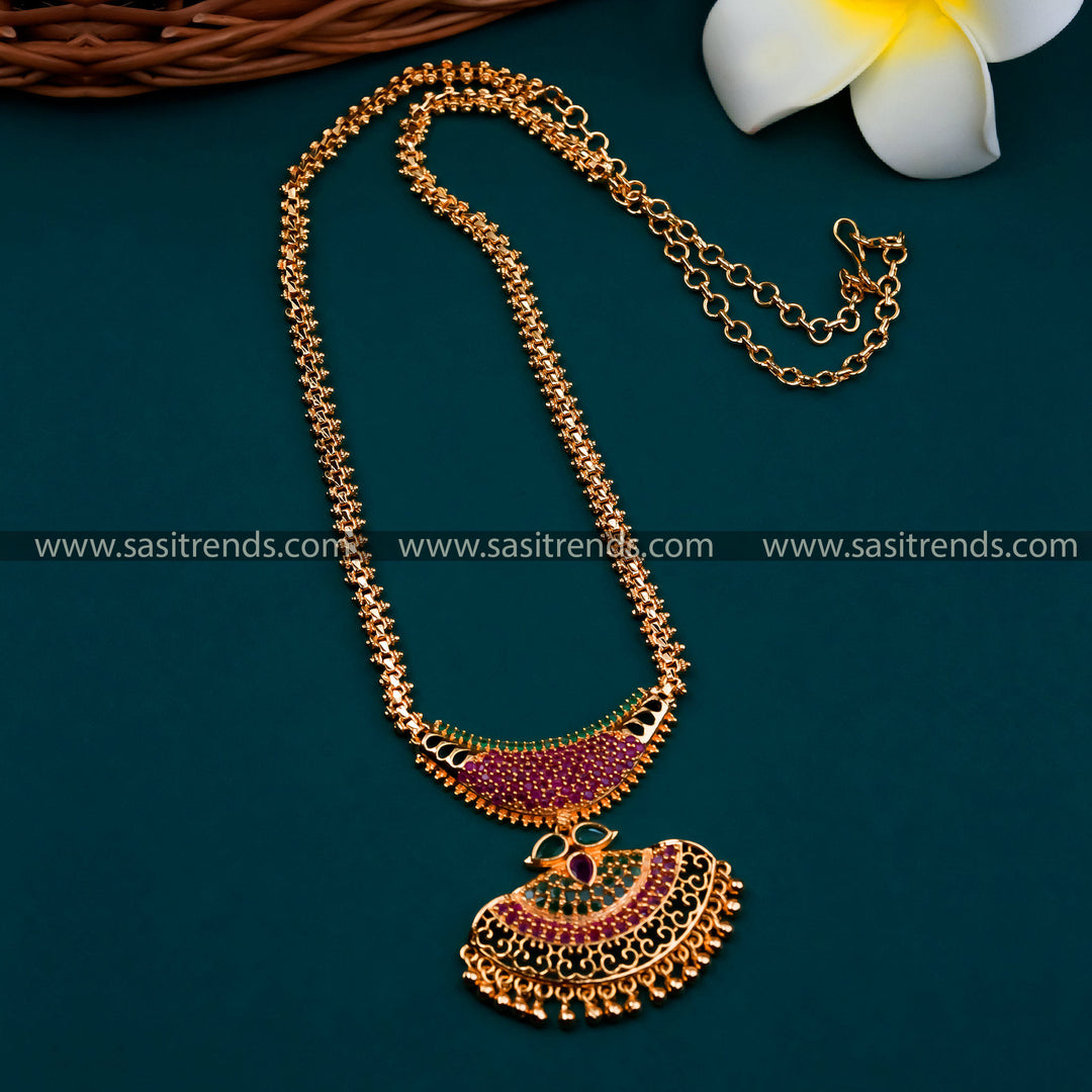 Trendsetting Green-Ruby AD  Pendant Gajiri Chain - Micro Gold Plated for Modern Women