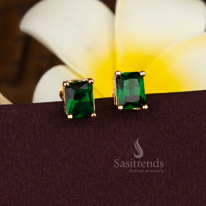 Majestic Micro Gold Plated Rectangular Stud Earrings with 24 Carat Pure Gold Look