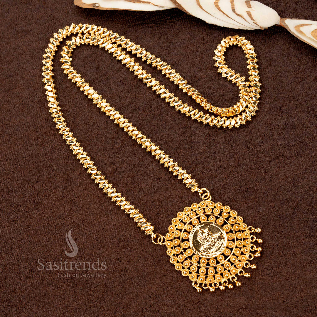 Lakshmi Coin Pendant Chain With Hook Clasp, Gold Bead Design, Temple Jewellery – Sasitrends