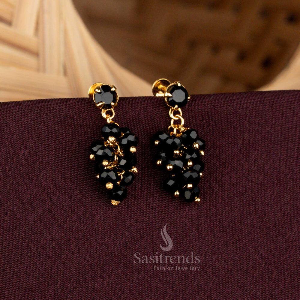Regal one gram micro gold plated grape design earrings adorned with onyx black crystals for luxury evening wear - Sasitrends