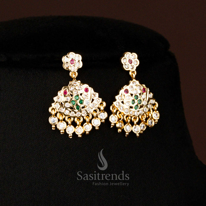 One Gram Impon Addigai Micro Gold Plated Multi Stones Floral Dome Earrings Perfect For Classic Traditional Wear - Sasitrends