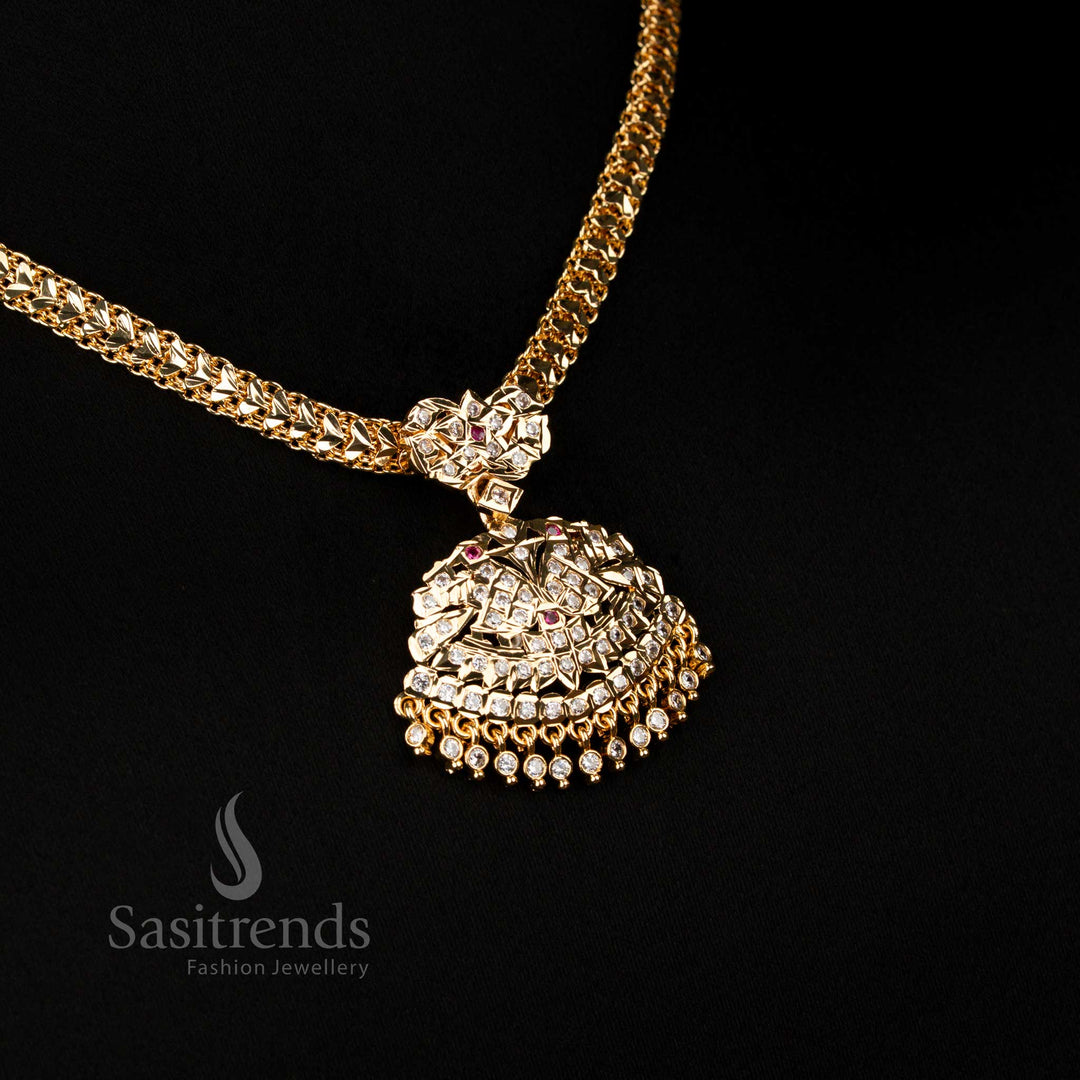 Splendid Traditional Impon Micro Gold Plated White-Ruby Attigai Necklace with Luxurious Festive Design for Weddings – Sasitrends