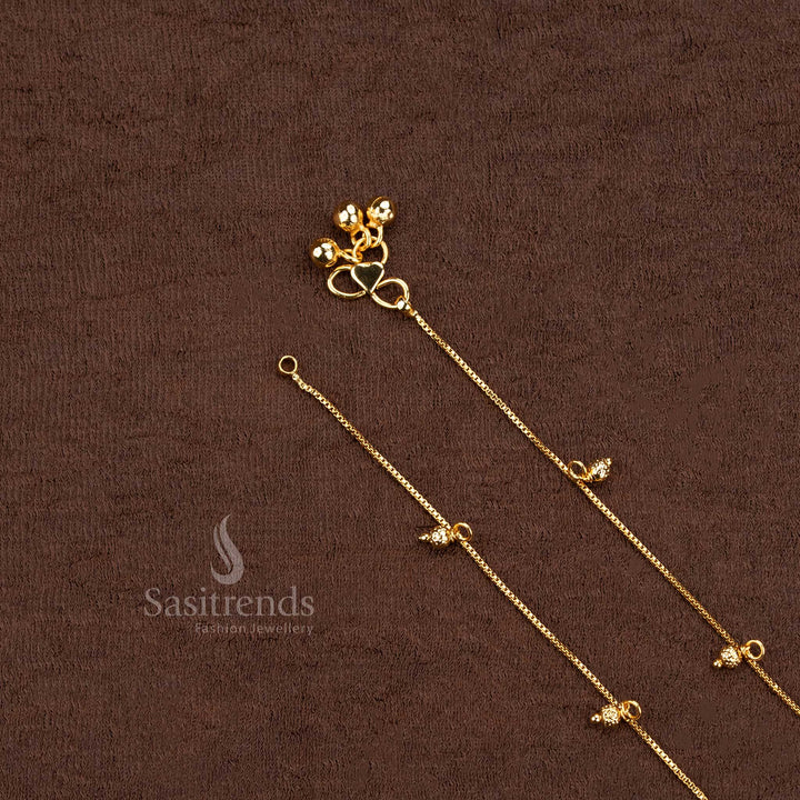 Elegant Micro Gold Plated Anklet Set With Dangling Ball Motifs And Festive Finish For Bridal Feet Jewellery - Sasitrends