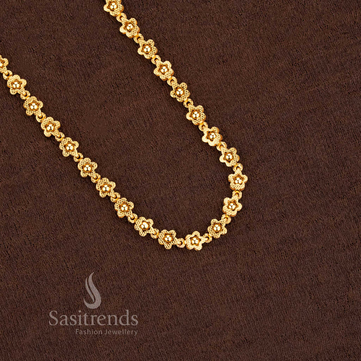 Pure gold look micro gold plated floral chain necklace featuring elegant bead accents. A resplendent jewellery piece for wedding wear and grand festive occasions – Sasitrends