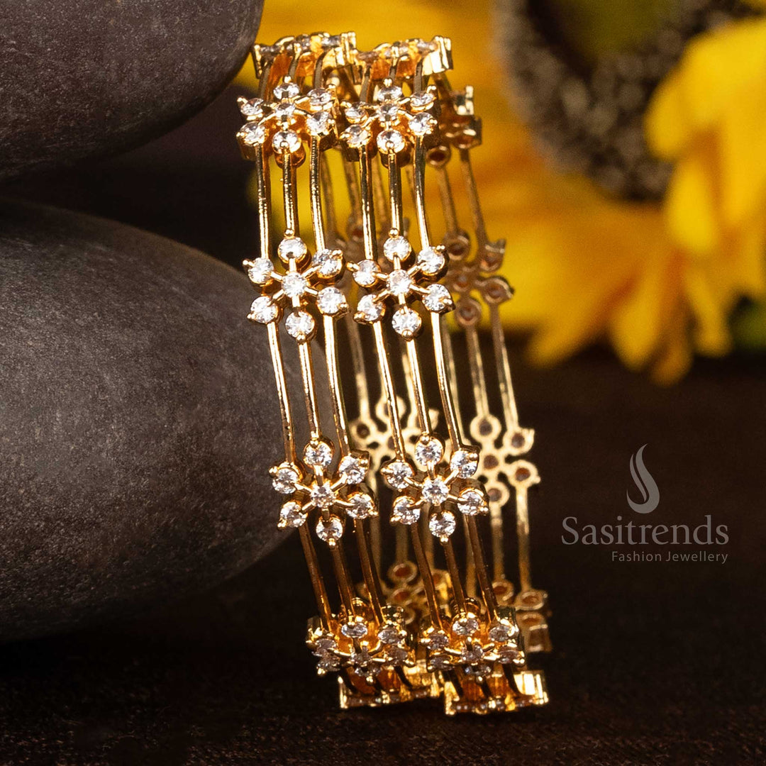Pearl Moonlight micro gold bangles with white AD stones offering subtle class and timeless temple jewellery essence – Sasitrends