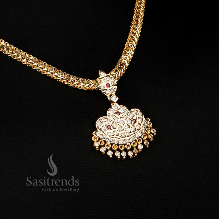 Exquisite Traditional Impon Micro Gold Plated White-Ruby Attigai Necklace with Elegant Motifs Perfect for Grand Festivals – Sasitrends