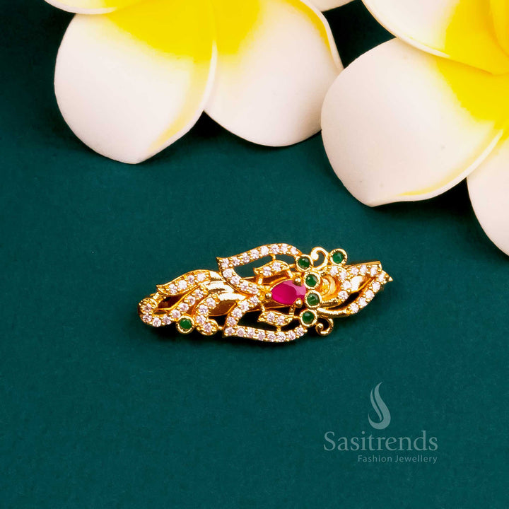 Elegant Lotus AD Saree Pin - Micro Gold Plated Traditional Accessory | Sasitrends